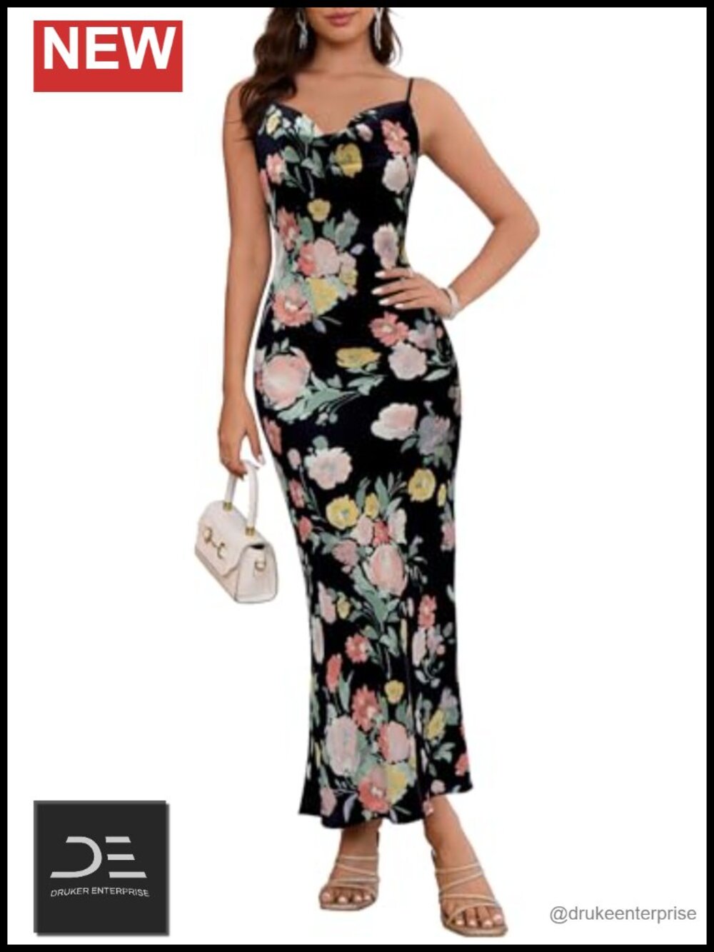 Women Satin Midi Dress Silk Slip Wedding Guest Formal Cowl Neck Backless